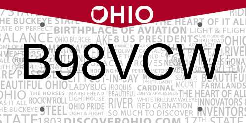 B98VCW Ohio License Plate