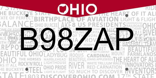 B98ZAP Ohio License Plate