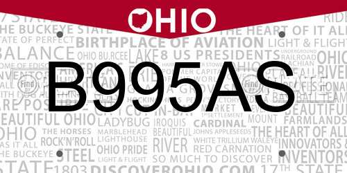 B995AS Ohio License Plate