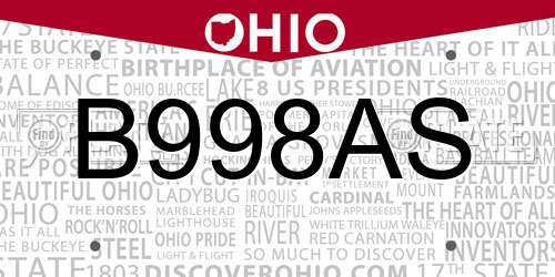 B998AS Ohio License Plate