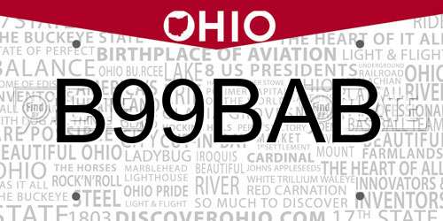 B99BAB Ohio License Plate