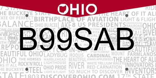 B99SAB Ohio License Plate