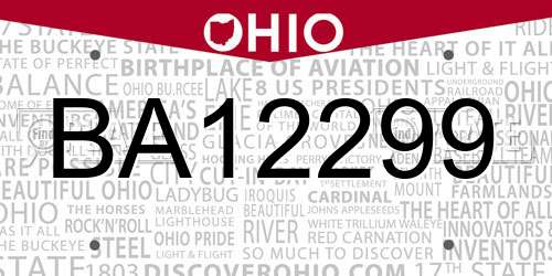 BA12299 Ohio License Plate