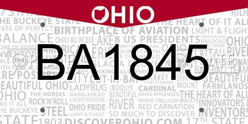 BA1845 Ohio License Plate