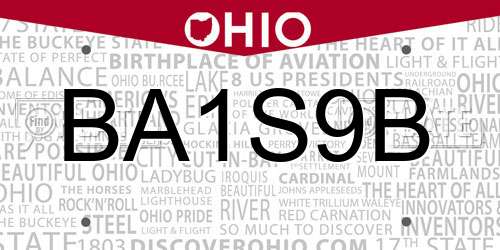 BA1S9B Ohio License Plate