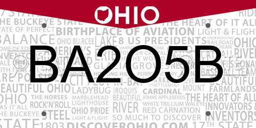 BA2O5B Ohio License Plate