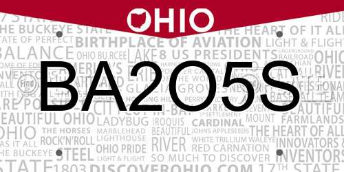 BA2O5S Ohio License Plate