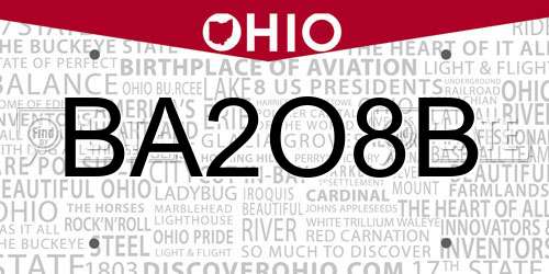 BA2O8B Ohio License Plate