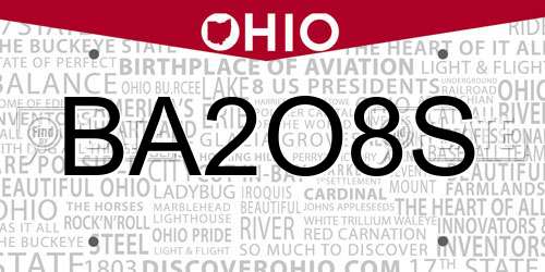 BA2O8S Ohio License Plate