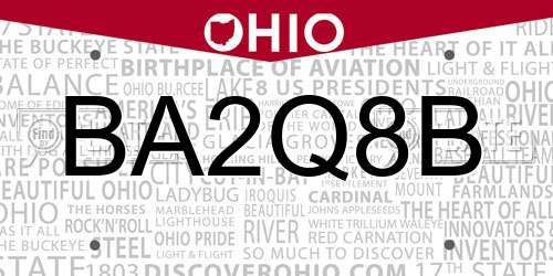 BA2Q8B Ohio License Plate