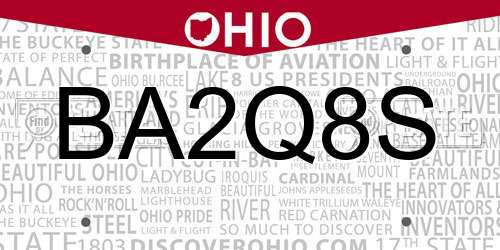 BA2Q8S Ohio License Plate