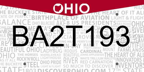 BA2T193 Ohio License Plate