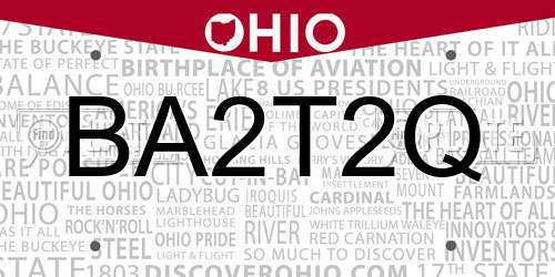 BA2T2Q Ohio License Plate