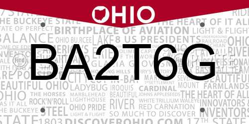 BA2T6G Ohio License Plate