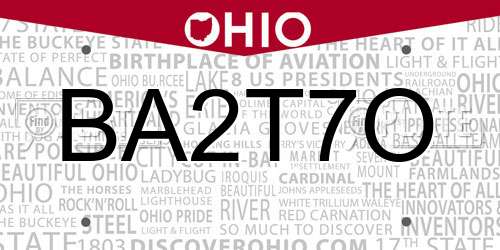 BA2T7O Ohio License Plate