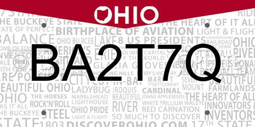 BA2T7Q Ohio License Plate