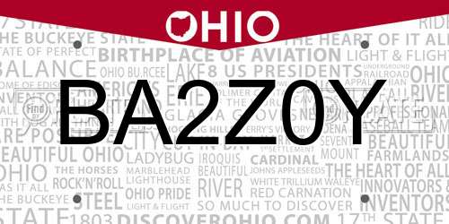 BA2Z0Y Ohio License Plate