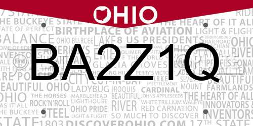 BA2Z1Q Ohio License Plate