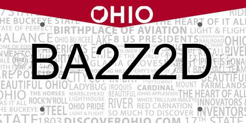 BA2Z2D Ohio License Plate