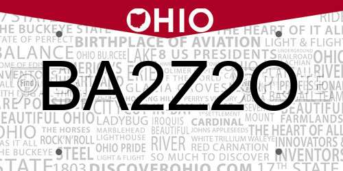 BA2Z2O Ohio License Plate