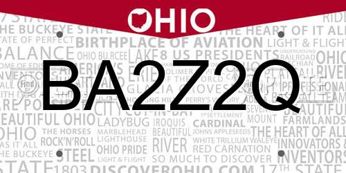 BA2Z2Q Ohio License Plate