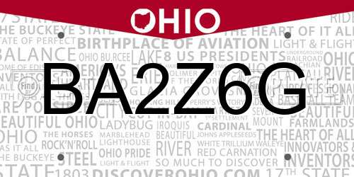 BA2Z6G Ohio License Plate