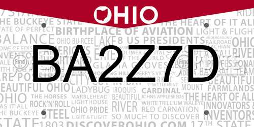 BA2Z7D Ohio License Plate