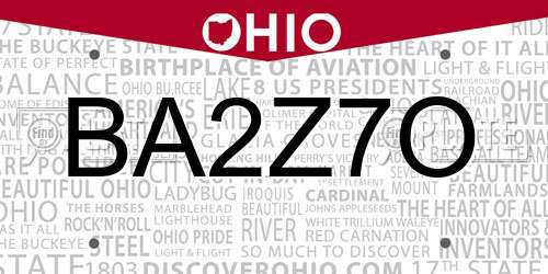 BA2Z7O Ohio License Plate
