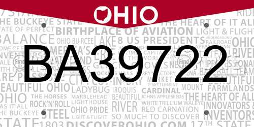 BA39722 Ohio License Plate