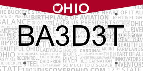 BA3D3T Ohio License Plate