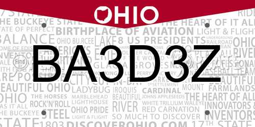 BA3D3Z Ohio License Plate