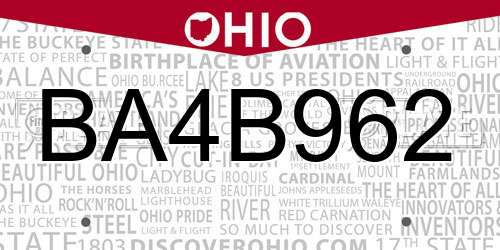 BA4B962 Ohio License Plate