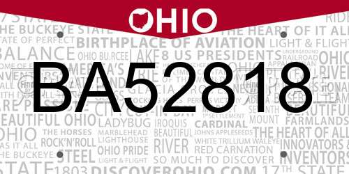 BA52818 Ohio License Plate