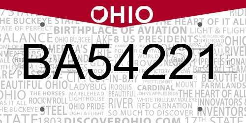 BA54221 Ohio License Plate
