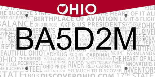 BA5D2M Ohio License Plate
