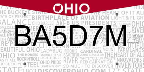 BA5D7M Ohio License Plate