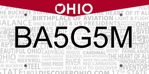 BA5G5M Ohio License Plate