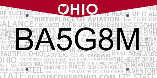 BA5G8M Ohio License Plate