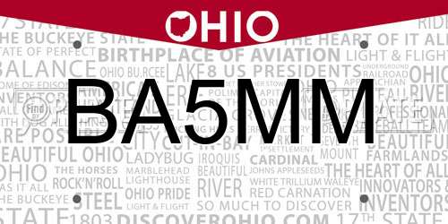 BA5MM Ohio License Plate