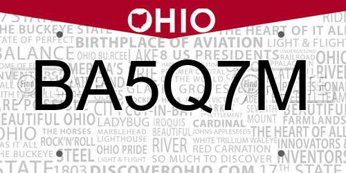 BA5Q7M Ohio License Plate