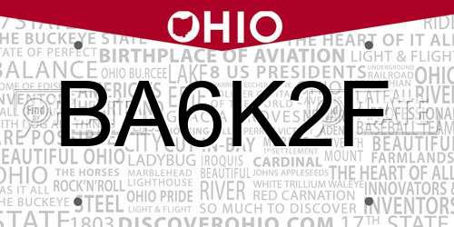 BA6K2F Ohio License Plate