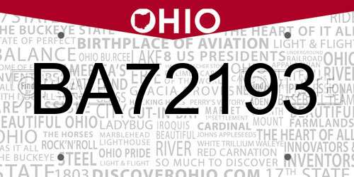 BA72193 Ohio License Plate