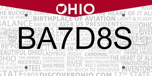 BA7D8S Ohio License Plate