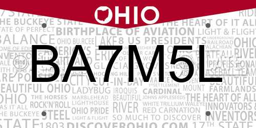 BA7M5L Ohio License Plate