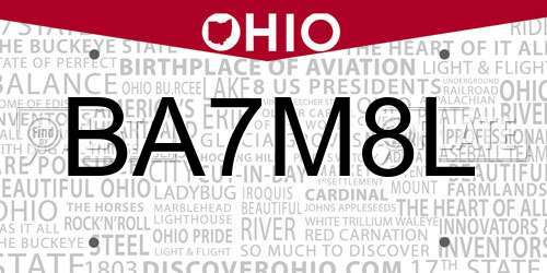 BA7M8L Ohio License Plate