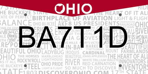 BA7T1D Ohio License Plate