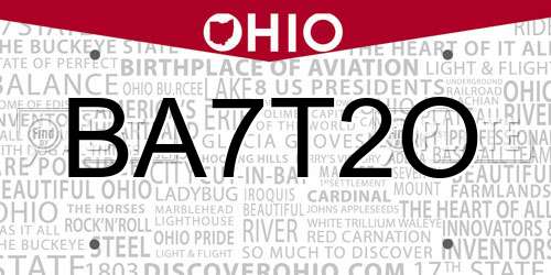 BA7T2O Ohio License Plate
