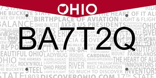 BA7T2Q Ohio License Plate