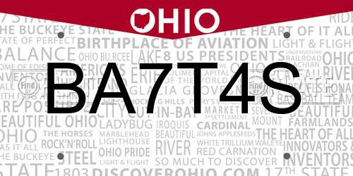 BA7T4S Ohio License Plate