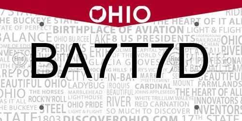 BA7T7D Ohio License Plate